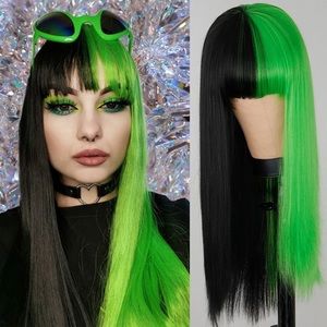GREEN & BLACK SPLIT DYE FULL CAP WIG *NEW*